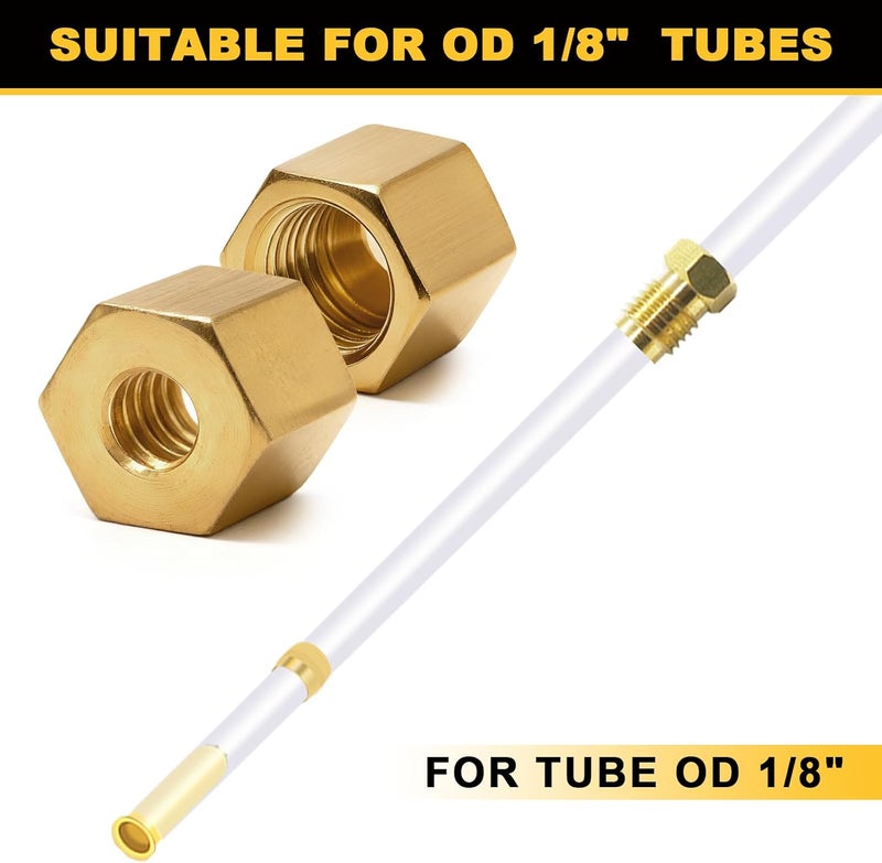 Siptenk 25PCS 1/8" Brass Compression Nuts, Brass Compression Fitting for Air Brake Lines, Water, Oil, Fuel Inert Gases Plumbing System - Image 4